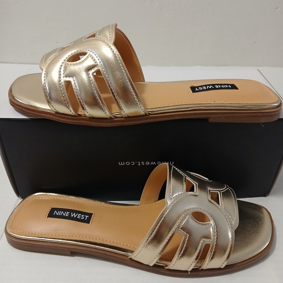 Nine West Shoes - Nine West Women's Metallic Gold Slide Sandals